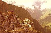 Machu Picchu; abwechselnd: Wolkenfetzen, Nebelschwaden mit durchbrechender Sonne und oben ... thronen die ... Gtter_PERU 1975