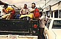 im Gebiet des ORINOCO-Deltas, Nhe Tucupita_auf der Fahrt zum Liegeplatz des Bootes, das uns in den nchsten Tagen durchs Delta fhrt_Auf dem Wagen: u.a. Jochen und der Besitzer des Bootes_VENEZUELA 1984_Jochen A. Hbener